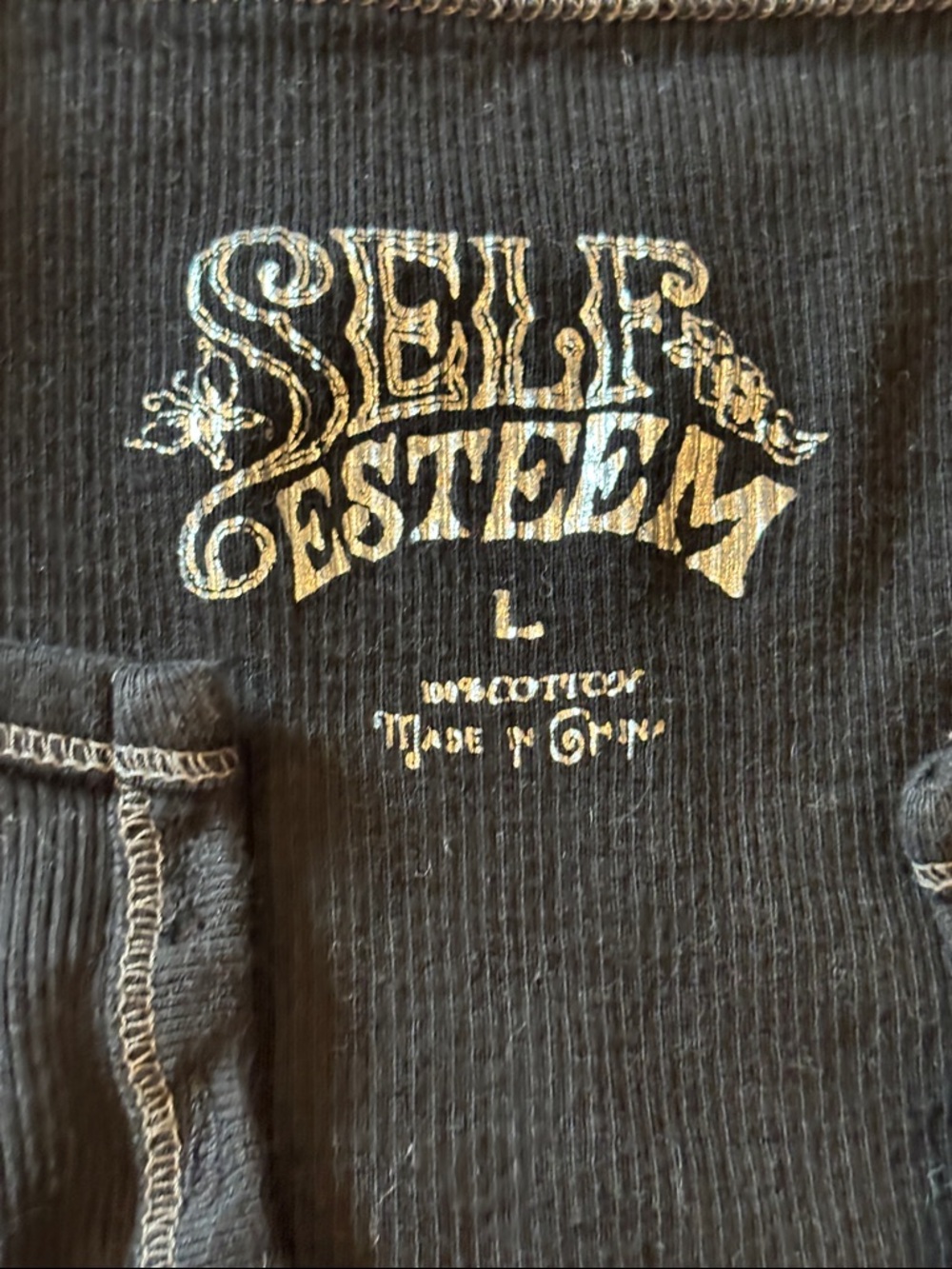 Y2K Retro Self Esteem Black Ribbed Short-Sleeve Button-Front Lace Tee Large - Picture 3 of 9